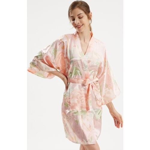 Satin Female Kimono Bathrobe Gown Sexy Print Flower Nightdress Silky Bride Bridesmaid Wedding Robe Sleepwear Soft Home Clothes