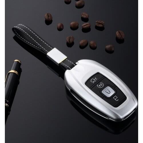 4 Buttons Aluminum Alloy+Leather Car Smart Key Case Protective Key Skin Shell Fob Holder For Lincoln 2017 MKC MKX MKZ