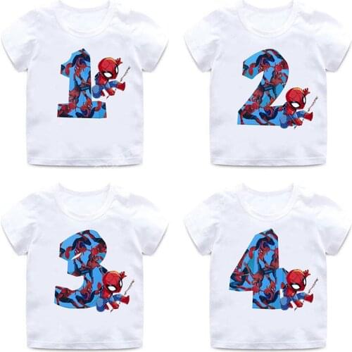 Marvels Spidermans Birthday Lucky Number 1~9 Childrens T-shirts Best Gifts for Boys Girls Cute Clothes Children Casual Costume
