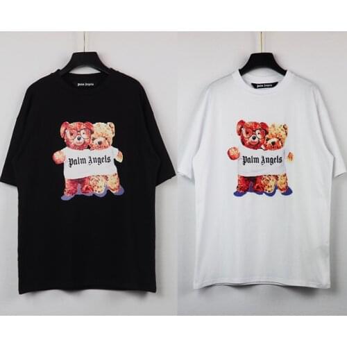 Palm Angels 21SS Letter Logo PA Chic Loose CasualRound Neck Short Sleeve T-shirt Broken Bear MenWomen Lovers Couple Style