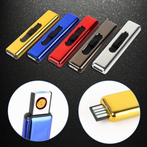 USB Rechargeable Fingerprint Induction Lighter Flameless Windproof Lighter Creative Metal Double Sided Cigarette Accessories