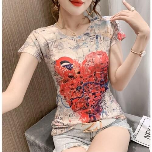 Summer Tops Short Sleeve T Shirt Women Fashion Printing T-Shirt Female Korean Cotton Tshirt Woman Clothes Tee Shirt Femme