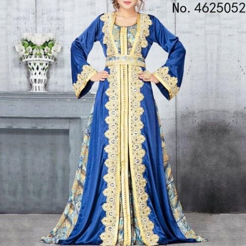 Moroccan Caftan Dubai Turkey Muslim Dress Women Blue Abaya Elegant Lady Islamic Clothing Jelaba 2021 Eid Mubarak Djellaba Femme