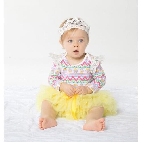 Sweet Weave Costume Baby Girls Outfit Bebe Kids Romper Lace Tutu Jumpsuit Overall Children Baby Infant Clothing 3PCS Yellow