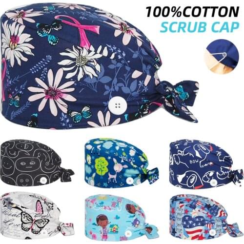 Cartoon Working Scrubs Caps Cotton Anime Print Nursing Cap Beauty Salon Dental Clinic Lab Nurse Surgicals Hat Work Accessories