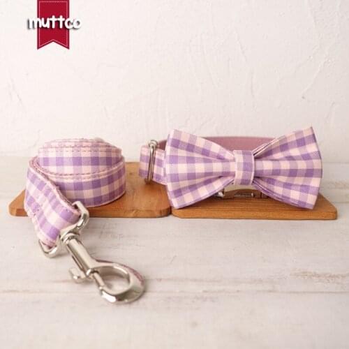 MUTTCO retailing comforable self-design dog collar PINK VIOLET PLAID handmade poly satin and nylon 5 sizes dog collar UDC101