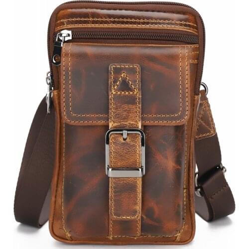Crazy Horse Genuine Leather Mens Bag Cowhide Waist Bag Small Shoulder Belt Bag Leg Pack For Travel