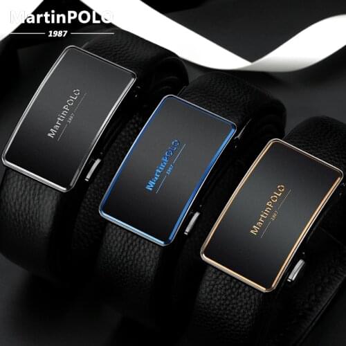 MARTINPOLO Brand-Name Genuine Leather Automatic Buckle Top Layer Cowhide Belt Pure Mens Business Pants Belt MP05304P