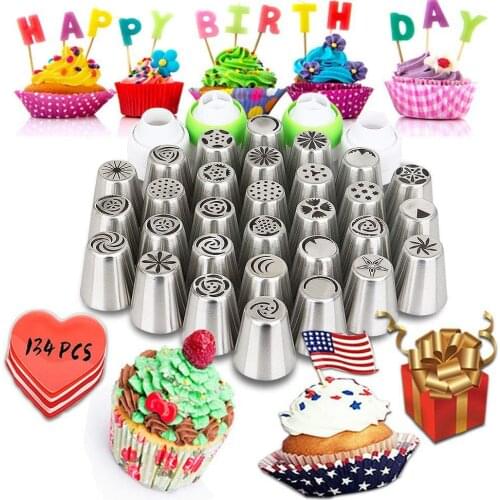 134pcs DIY Multi-function Cake Decorating Kit Cake Turntable Set Pastry Tube Fondant Tool Cake Kitchen Dessert Tools