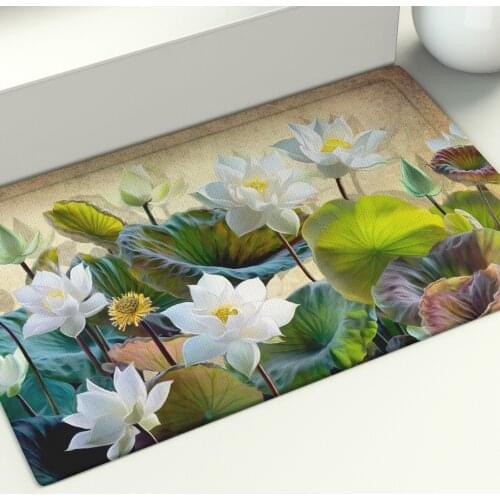 Natural Illustration Floor Mat White Lotus Rugs Large Home Living Room Bedroom Hallway Dormitory Carpet Print Decor Door Mats