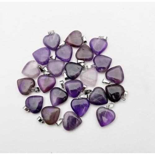 Fashion Good quality amethysts heart Crystal pendulum Natural stone Charm pendant for jewelry making 12Pcs/lot Free shipping