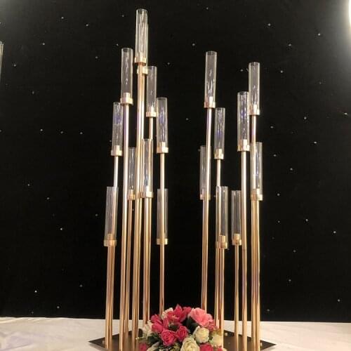 Brand new 10-head metal candle holder candle road table centerpiece golden candle holder stand wedding cylindrical candle holder