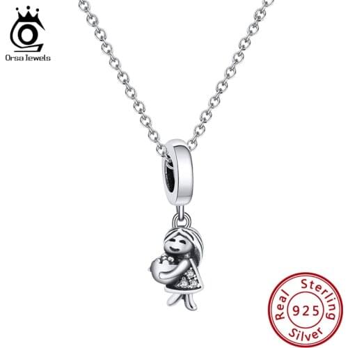ORSA JEWELS 925 Sterling Silver Silver Charm Necklace Elegant Princess Heart Design AAAA Zirconia Pendant For Girls Gift CB13