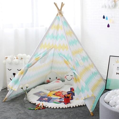 Teepee Tent For Kids Oxford Cloth Colorful Stripe Play Tent For Children Four Poles Foldable Playhouse For Baby Girl Boy