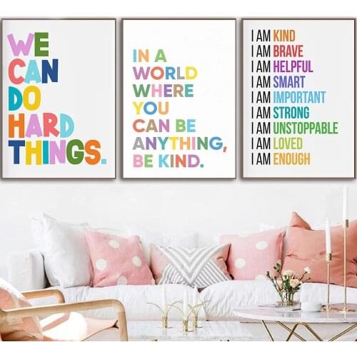 Positive Affirmations Quote Wall Art I Am Kind Canvas Poster Nordic Print Painting Nursery Wall Pictures Baby Kids Room Decor