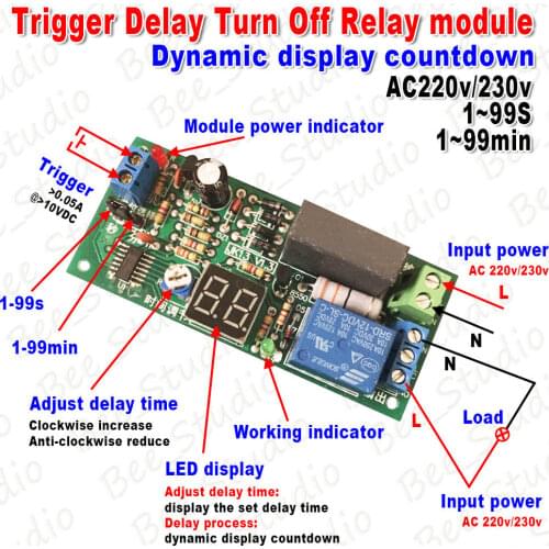 1-99S/1-99min AC 220V 230V LED Display Countdown Timing Timer Delay Turn OFF Time Relay Module