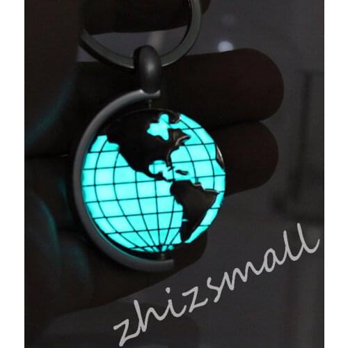 Glowing Earth ocean keychain American keychain globe The Pacific Ocean key ring GLOW in the DARK Luminous keychain Pendants