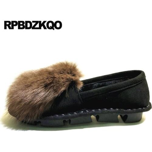 Comfortable flats women winter shallow large size slip on fur chinese suede designer shoes china ladies round toe casual 2019
