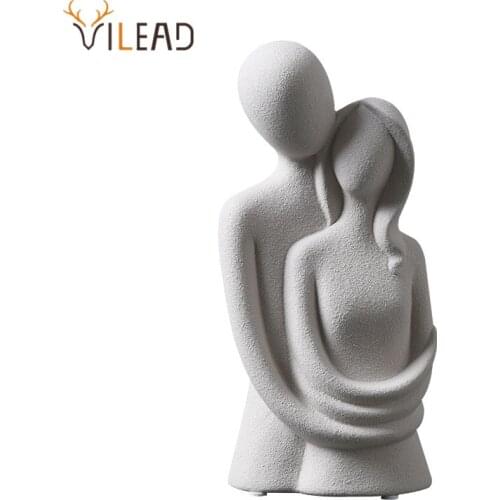 VILEAD 20cm Ceramic Abstract Figures Figurines Nordic Couple Lover Statue Valentines Day Present Wedding Home Desktop Decoraton