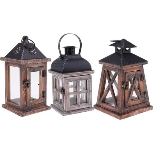 Rustic Wooden Decorative Candle Lantern Vintage Hanging Candle Holder for Indoor Outdoor