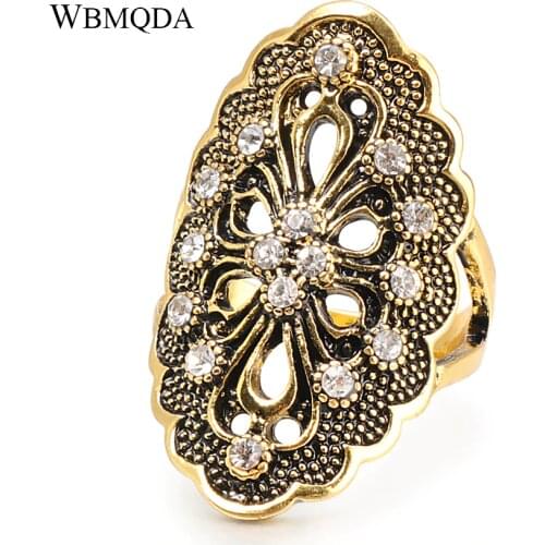 Wbmqda 2020 Hot Boho Rings For Women Antique Gold Fashion Beach Party Ring Crystal Vintage Wedding Jewelry