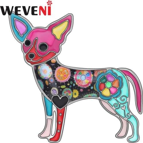 WEVENI Enamel Alloy Floral Chihuahua Dog Brooches Big Lovely Animal Clothes Scarf Jewelry For Women Girls Party Gift Decoration