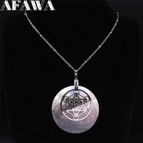 Yoga Flower of Life Stainless Steel Shell Necklaces Women/Men Silver Color Big Bohemia Charm Necklaces Jewelry collier NXS02