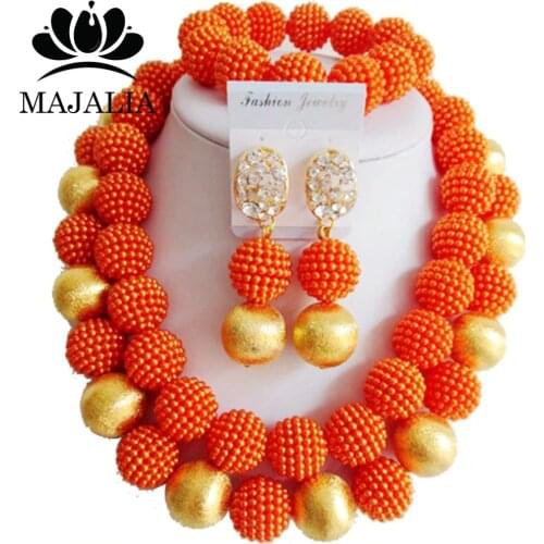 Fashion nigerian wedding african beads jewelry Set orange beads necklace bracelet earrings jewelry set Free shipping YJ-023