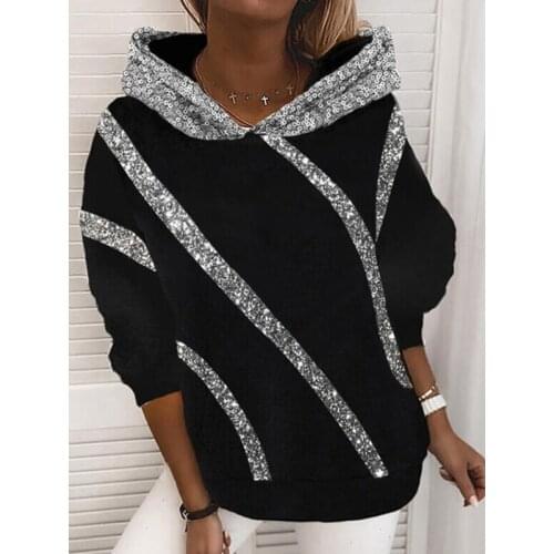 Women Sequins Hoodies Spring Fashion Loose Causal Printed Loose Plus Size Sweatshirt Lugentolo