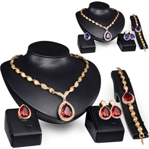 Womens Jewelry Set Formal Party Waterdrop Cubic Zirconia Necklace Earrings Bracelet Ring High Quality Indian Jewelery Sets