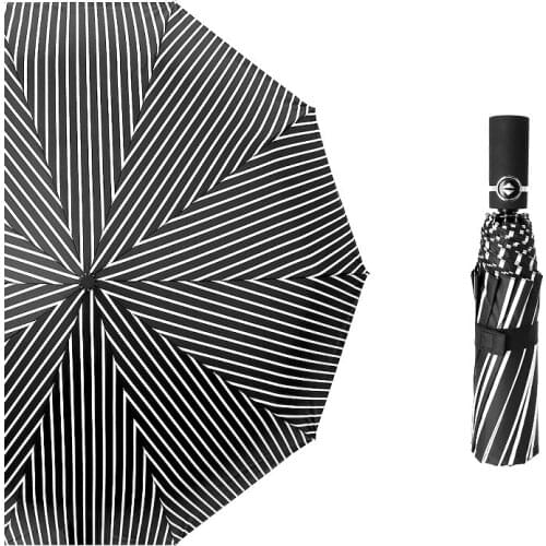 10 Ribs Big Black White Checked Automatic Man Womens Folding Umbrella Windproof Black Coating 10K Strong Sunshade Umbrellas