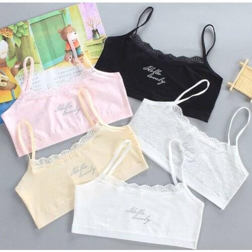 1PC Young Girl Lace Bra Puberty Teenage Camisoles Soft Cotton Underwear Training Bra Crop Top for 7 8 9 10 11 12 13 14 Years Old