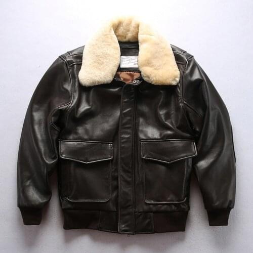 2020 New Men A2 air force flight jacket fur collar genuine leather jacket men black sheepskin coat winter bomber jacket