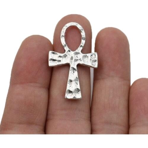 JAKONGO Antique Silver Plated Ankh Egyptian Symbols Charms Pendants for Jewelry Making Bracelet DIY Accessories 36x22mm 5pcs