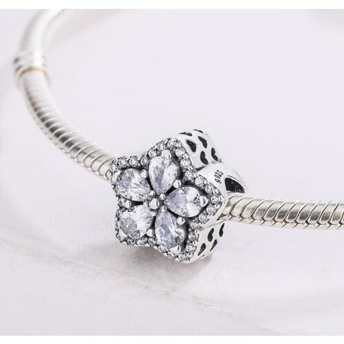 925 Sterling Silver Sparkling Snowflake Pave CZ Transparent Zircon Pendant Charm Bracelet DIY Jewelry Making For Pandora