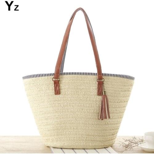 Aaby 2021Tassel Straw Women Shoulder Bags Wicker Woven Ladies Handbags Handmade Summer Beach Bag Female Large Capacity Tote Bags
