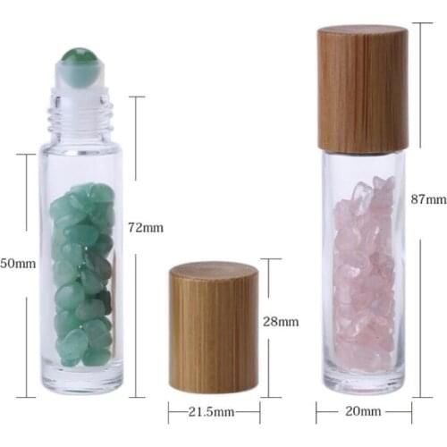 10ml Essential Oil Clear Glass Roll on Perfume Bottles With Natural Crystal Quartz Stone Crystal Roller Ball Bamboo Cap LX2881