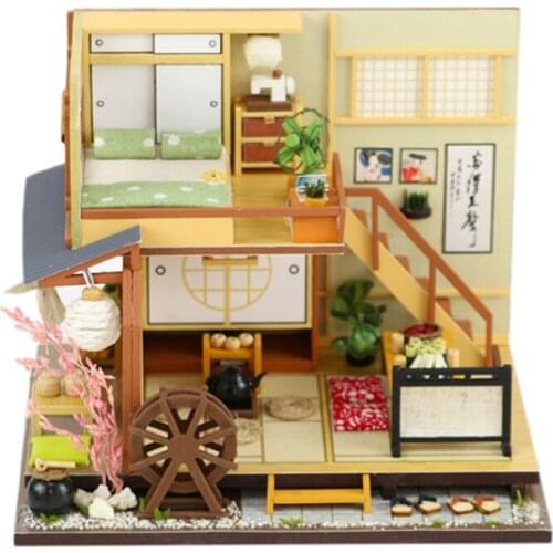 New Japanese Style Wooden Miniature Diy DollHouse Furniture Doll House maison Model Building Kits casa Toys For Kids Xmas Gifts