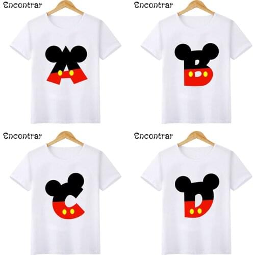 Cute Mouse 26 Letters Name Kids T shirt Cartoon Funny Boys Clothes Birthday Baby Girls T-shirts Summer Children Tops,HKP2601
