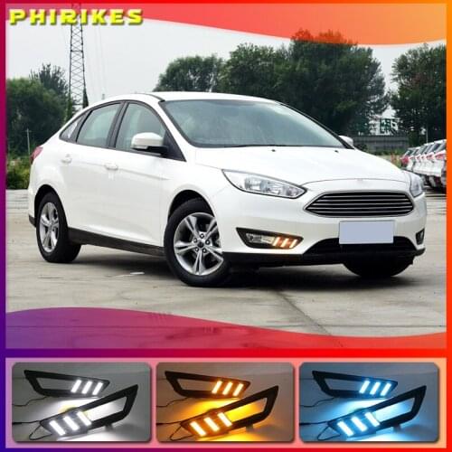 2PCS LED Daytime Running Light For Ford Focus 3 MK3 2015 2016 2017 2018 Yellow Turn Signal Function Waterproof 12V Car DRL Lamp