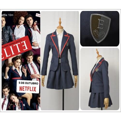 Elite School Uniform Costume Adult Women Jacket Shirt Skirt Pleated JK Cloth TV Series Cosplay Halloween
