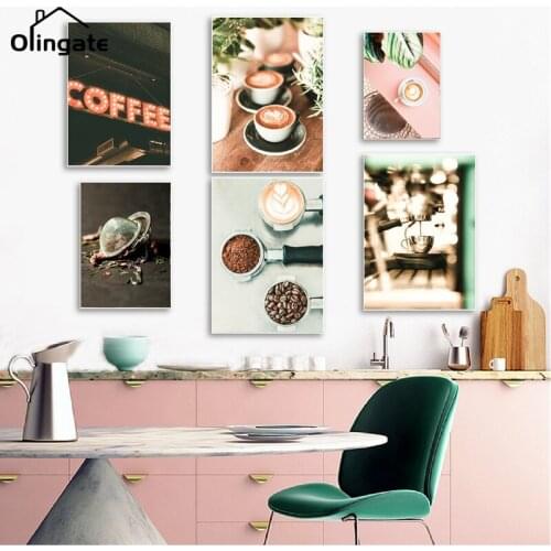 Coffee Colorful Cups Canvas Painting Love Coffee Neon Sign Canvas Poster Print One Piece Wall Picture Home Cafe Bar Decoration