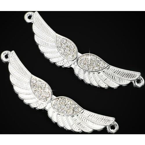 5pcs Silver Plated Crystal Wings Connectors fit Jewelry Making Bracelet Findings Accessories DIY Craft 56x13mm