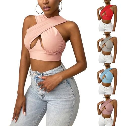 Women Cross Wrap Crop Tops, Adults Summer Sleeveless Solid Color Cutout Tank Tops 2021 New Fashion