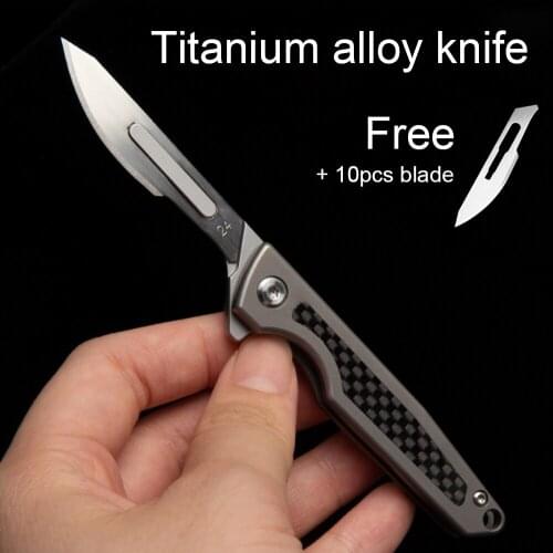 Mini Folding Pocket Knife With Clip Titanium Alloy Handle EDC Knives Outdoors Portable Fast Open Self Defense Scalpel Box Cutter