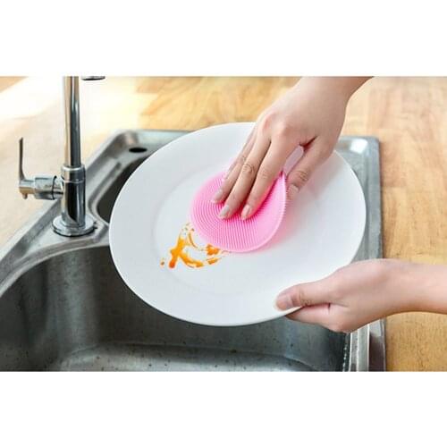 Multifunction Food-Grade Silicone Gel Dish Washing Brush Sponge Kitchen Cleaning Tools Fruit Vegetables Compact Random Color