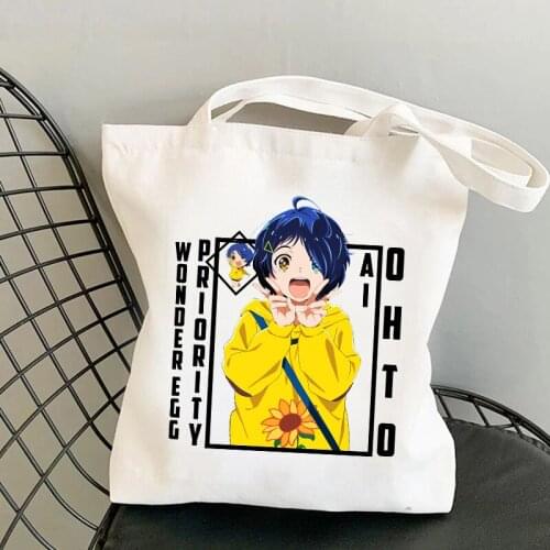 Wonder Egg Priority Print Harajuku Fashion Shopping Bags Canvas Tote Bag Anime Manga Reusable Cloth Bag Handbag Shoulder Bags