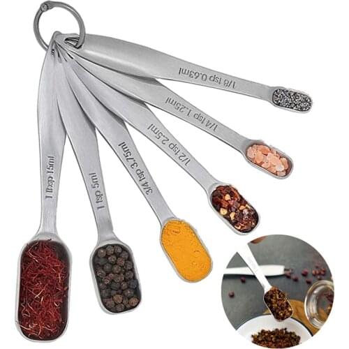 Heavy Duty Good Handle Set of 6 Measuring Spoon with Ring Connector 18/8 Stainless Steel Measuring Spoons