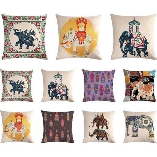 Indian Style Elephant Throw Pillow Cover Mandala Statue Roses Cushion Cover Couch Cover Decorate Living Room 45x45cm Pillowcase
