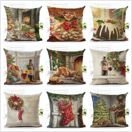 Happy New Year Throw Pillows Case Merry Christmas Gift Cartoon Seat Cushion Cover For Sofa Home Decor Pillowcases